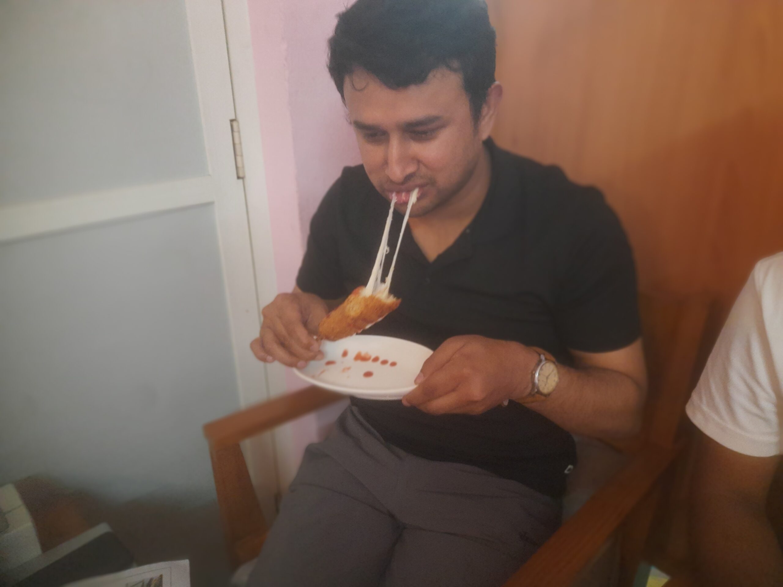 Our reputed guest enjoying with a Corndog