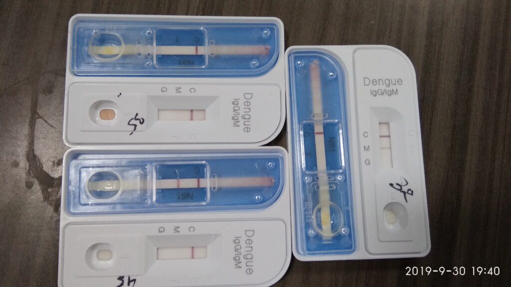 NS1 antigen and IgM positive Dengue test devices