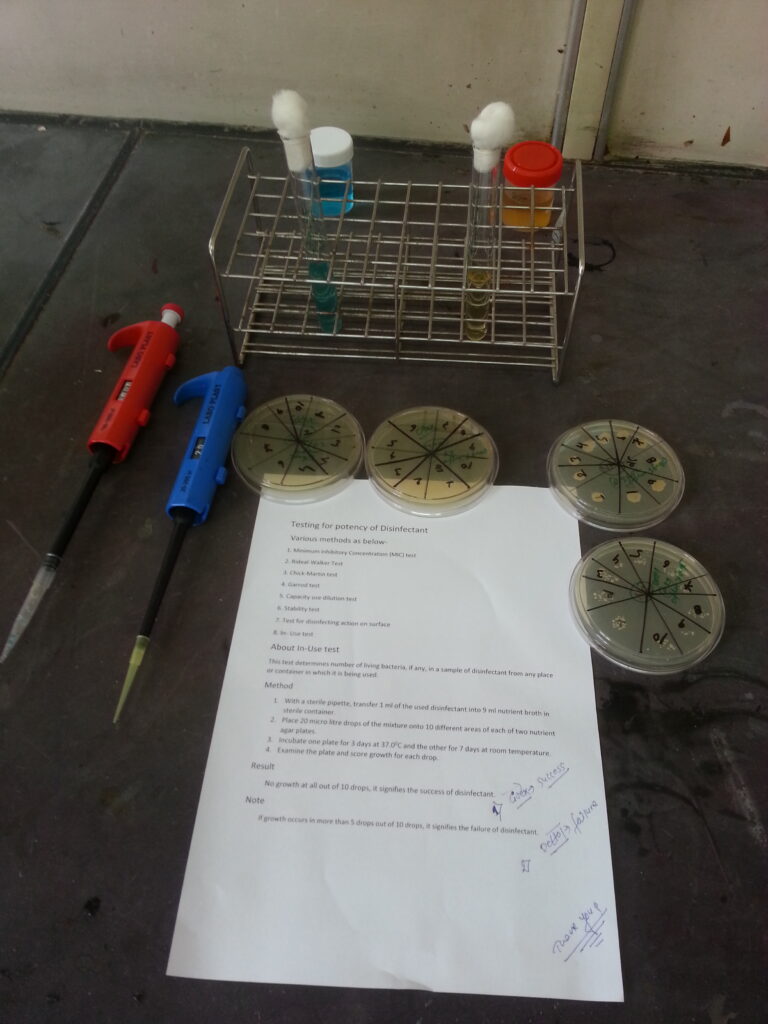 Testing for potency of disinfectant