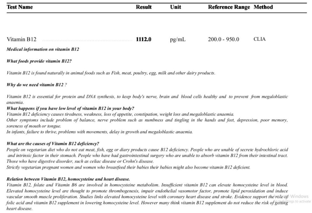Vitamin-B12 Level- Test Result, Unit, Normal Range, Test Method, and Clinical Significance 